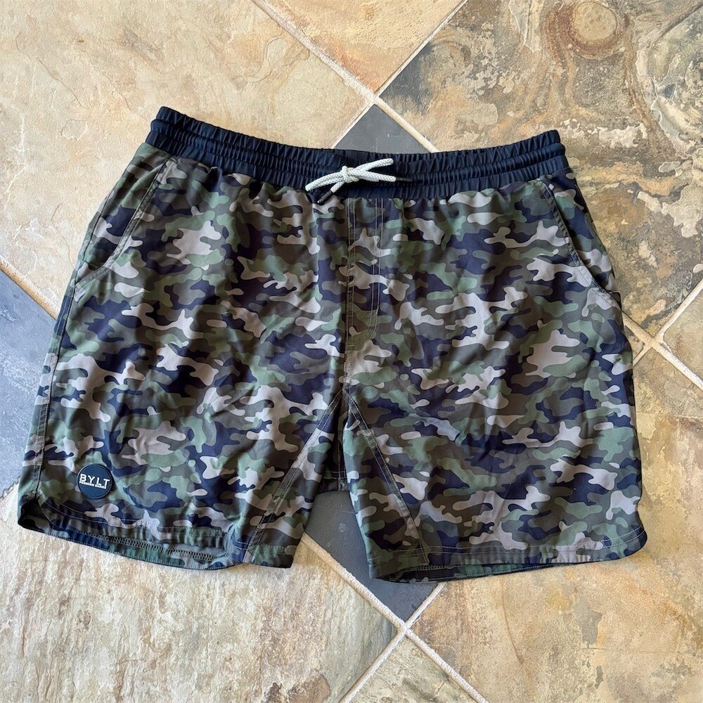 BYLT Premium Basics Men's Camo Athletic Shorts Lined Drawstring Size 2XL